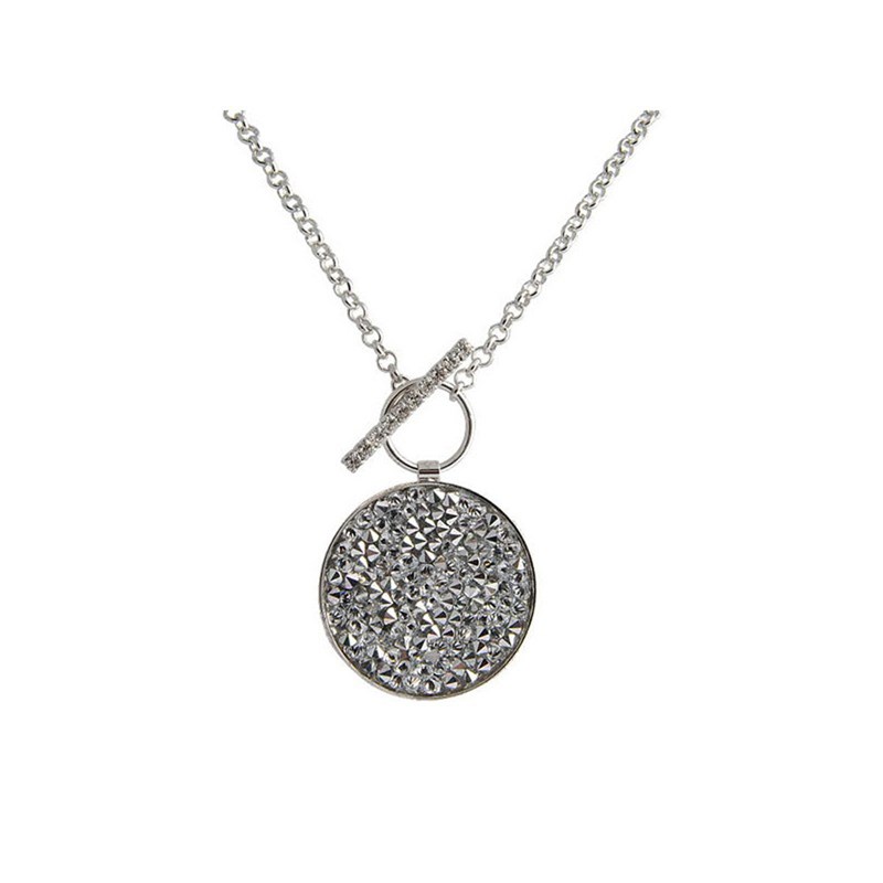 Collier orné de cristaux Swarovski avec pierre crystal Blanc en plaqué Or blanc et rhodié