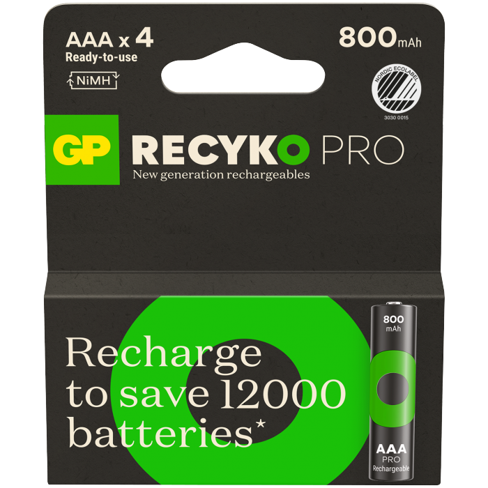 GP - ReCyko Professional NiMH AAA Rechargeable Batteries, 85AAAHCB-2WB4, 4-Pack