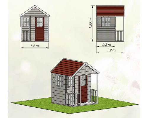 Fox houten speelhuis 120x120x155 cm naturel-rood-wit