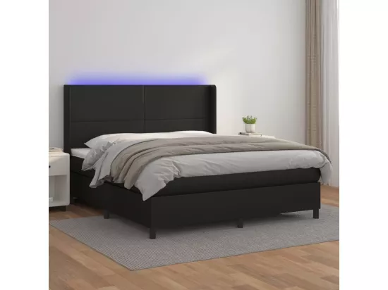 Sommier tapissier avec matelas et LED Noir 180x200cm Similicuir