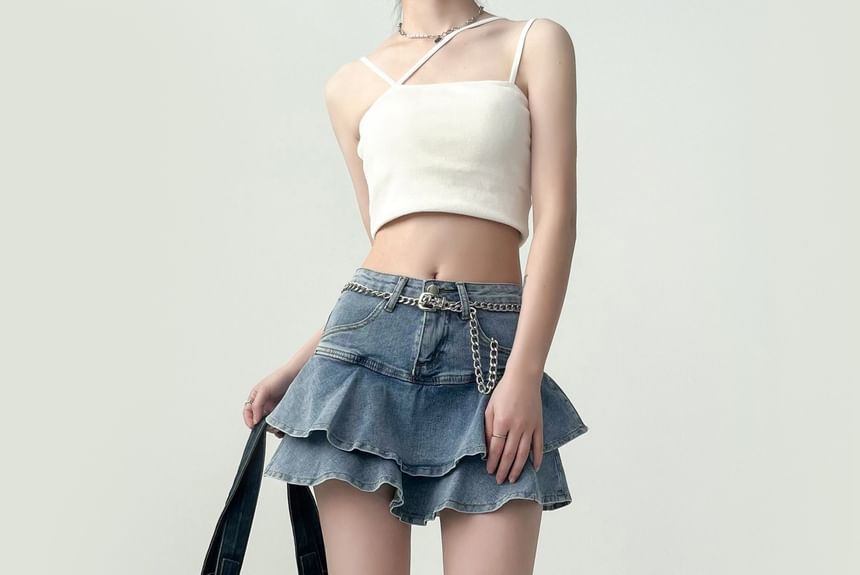 Rosesand - Mini denim rok met hoge taille en ruches