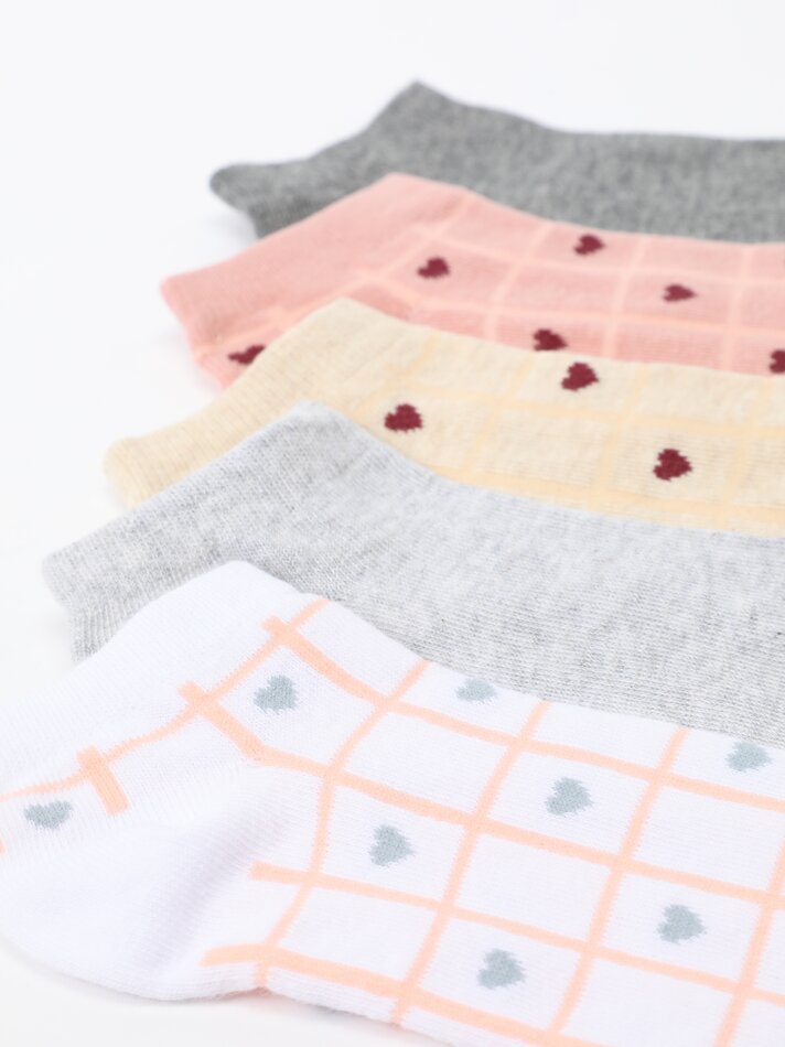 Pacote com 5 pares de meias curtas estampadas - Cores Variadas