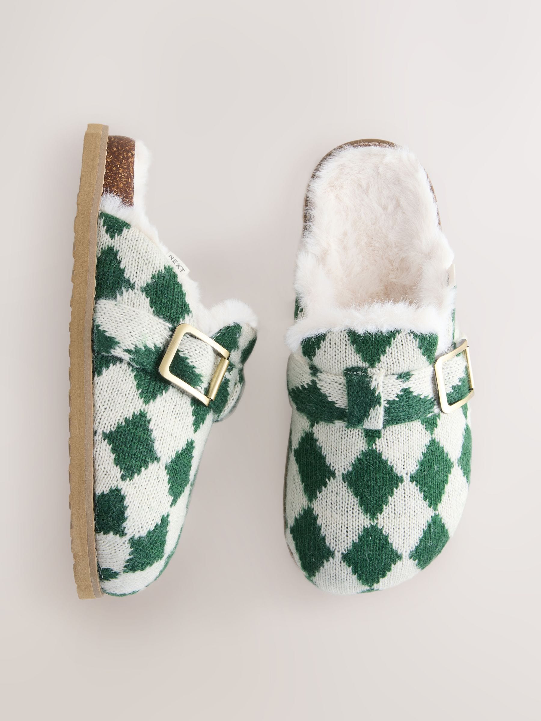 Groen argyle - Footbed Buckle Slippers