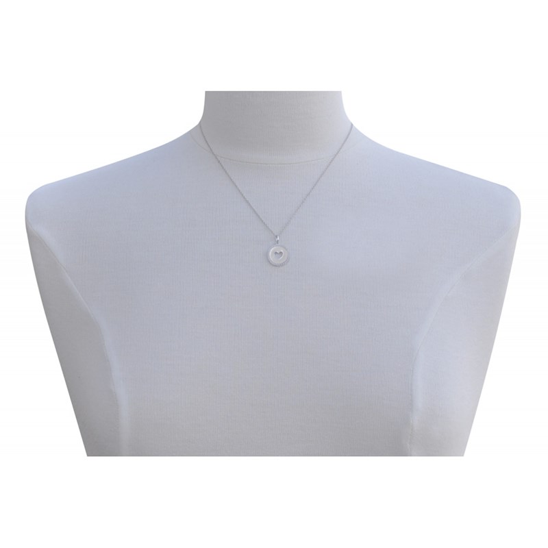 Pendentif Argent Rhodié Médaille Ronde Coeur Ajouré et Strass