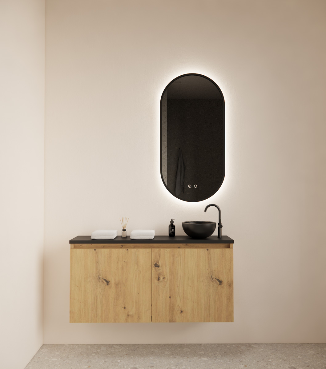 Gliss Design Echo toiletmeubel 100cm evoke eiken met toppaneel zwart mat