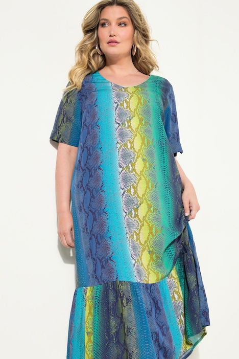 Midikleid, A-Line, Schlangen-Muster, Halbarm