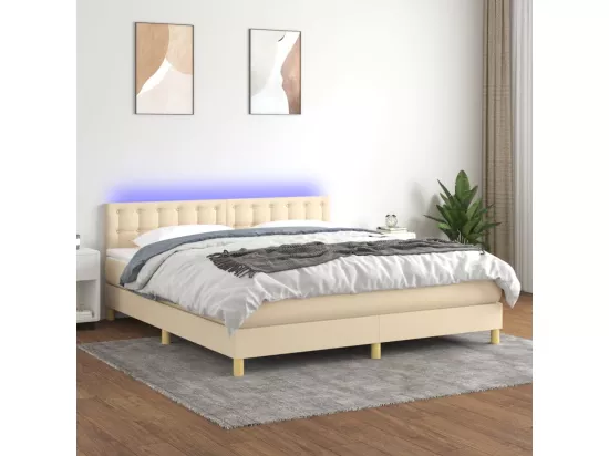 Sommier tapissier avec matelas et LED Crème 180x200 cm Tissu