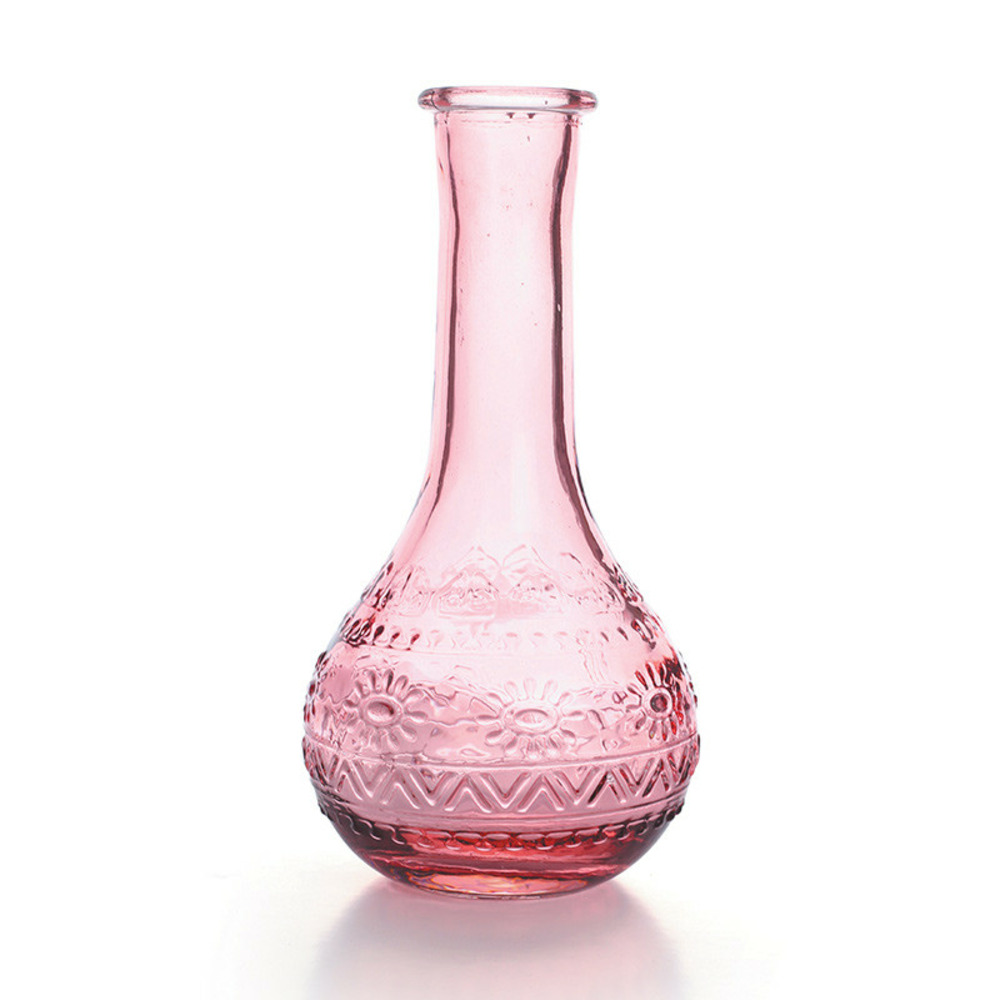 Vase vintage en verre à reliefs - rose - 7,5 x 15,8 cm