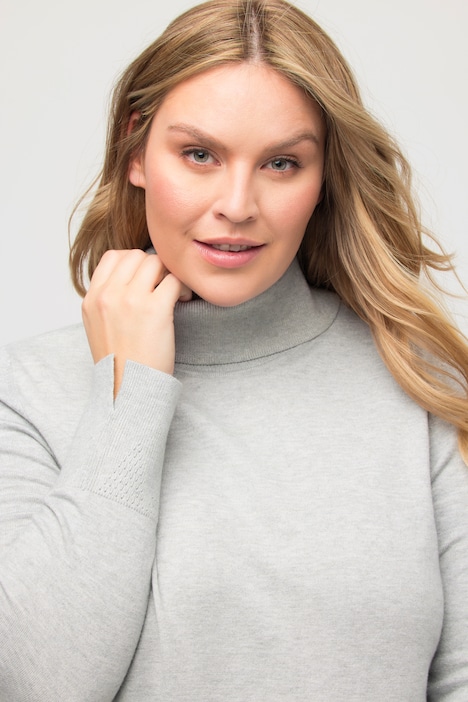 Rollkragenpullover, breite Rippbündchen, Langarm