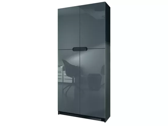 Armoire De Bureau Noir Mat Et Gris Laqué (lxhxp) :82 x 185 x 37