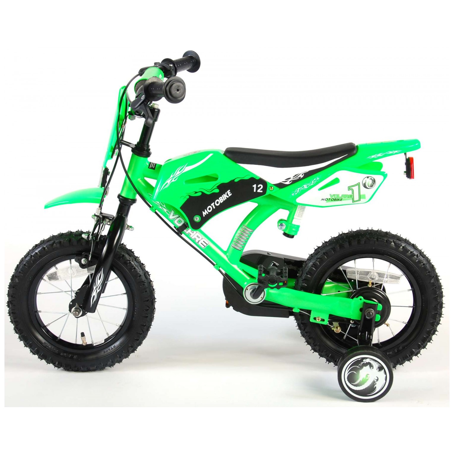 Volare Motorbike Fiets - 12 inch - Groen - 2 handremmen