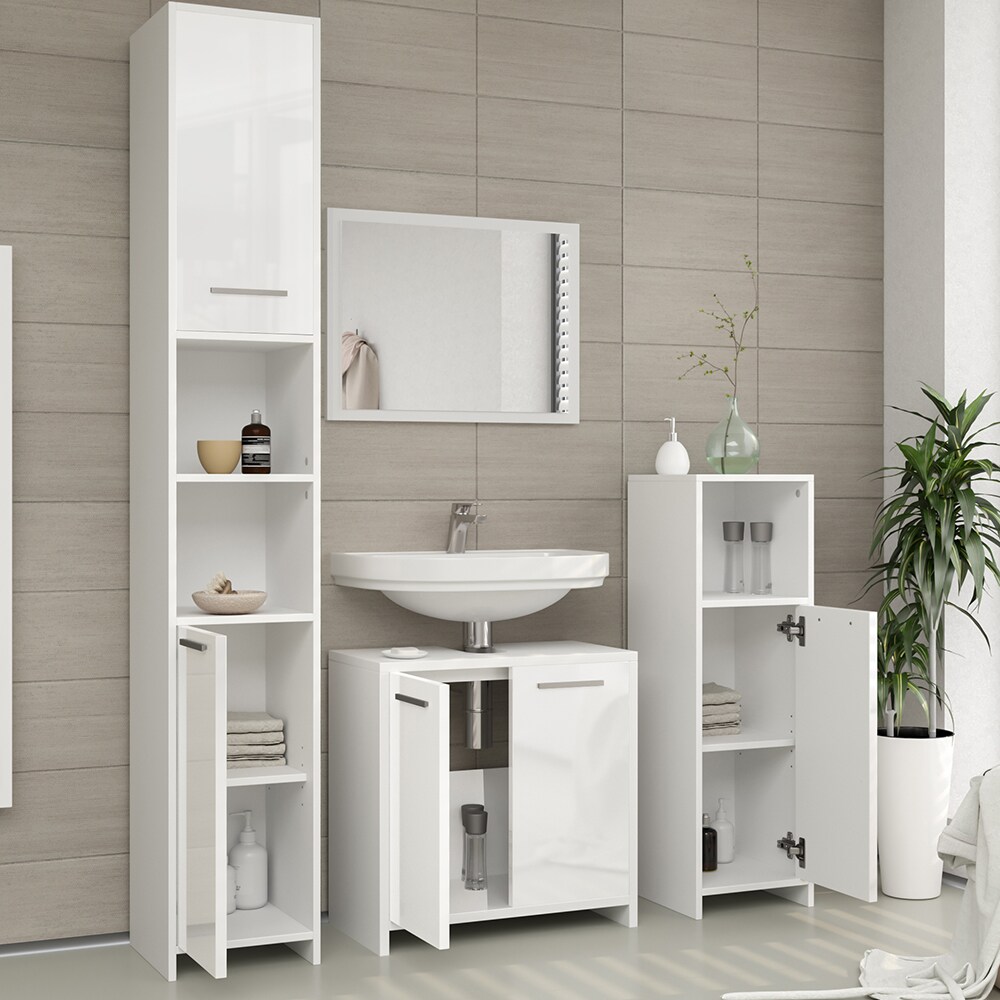 Vicco Badschrank Kiko Midischrank Badezimmerschrank Badmöbel Bad Weiß Hochglanz