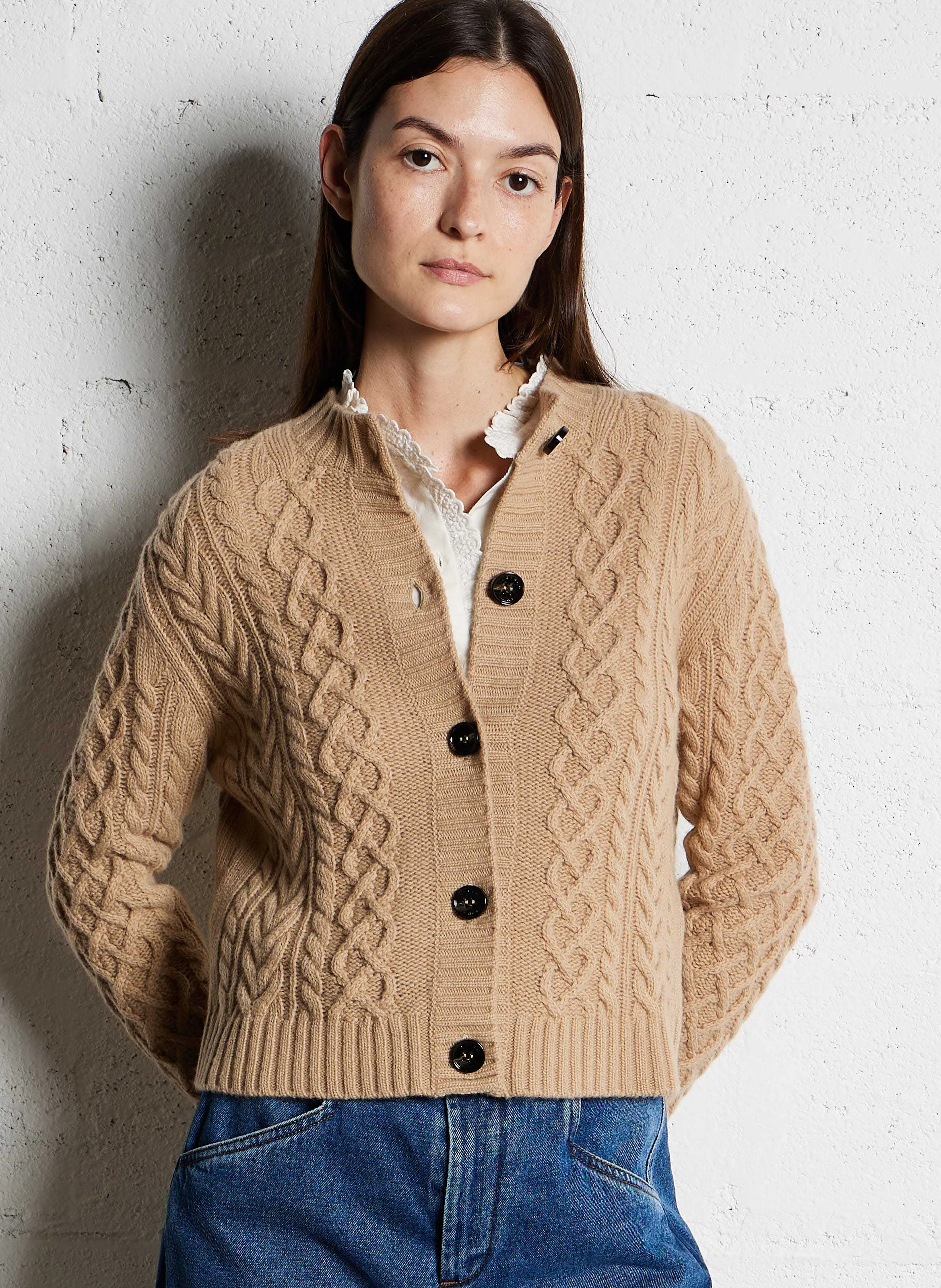 AFOSI - Gilet ample col rond en laine vierge | Beige
