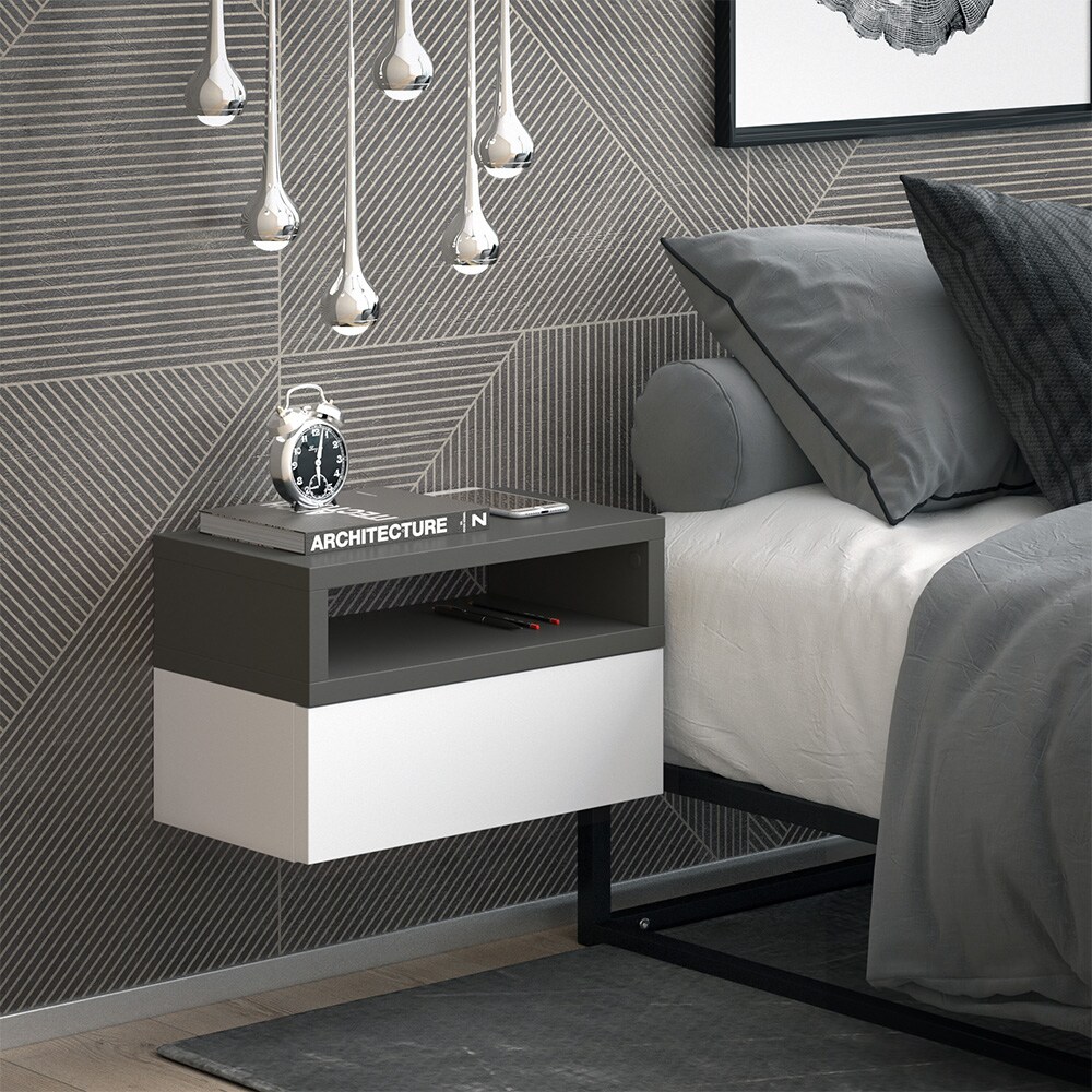 Vicco 2er Set Nachttische Urbano, 45x28cm, Weiß Anthrazit, Kommode mit Schublade