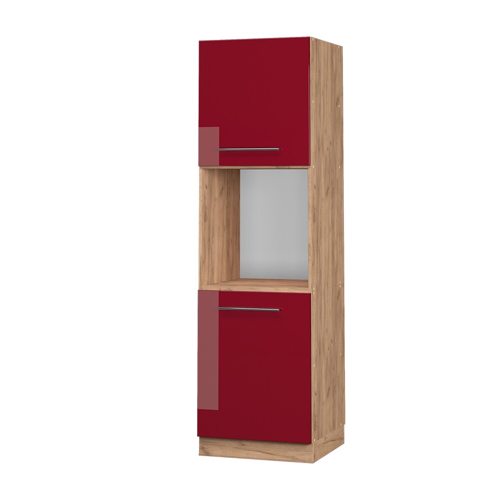 Vicco Herdumbauschrank Küchenschrank Küchenmöbel Fame-Line Eiche Bordeaux Rot 60 cm modern Hochglanz Küche Einbauküche Blende Herdschrank Hochschrank Küchenzeile Drehtür Einlegeboden
