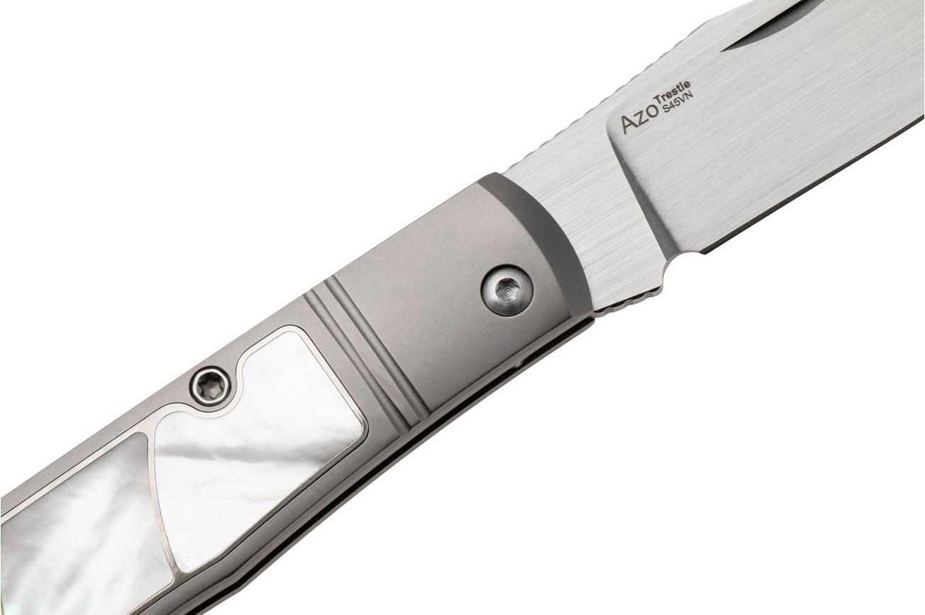 Kizer Trestle KI3761A3 Hand Brushed S45VN, Titanium Mother Of Pearl Inlay, zakmes, Azo design