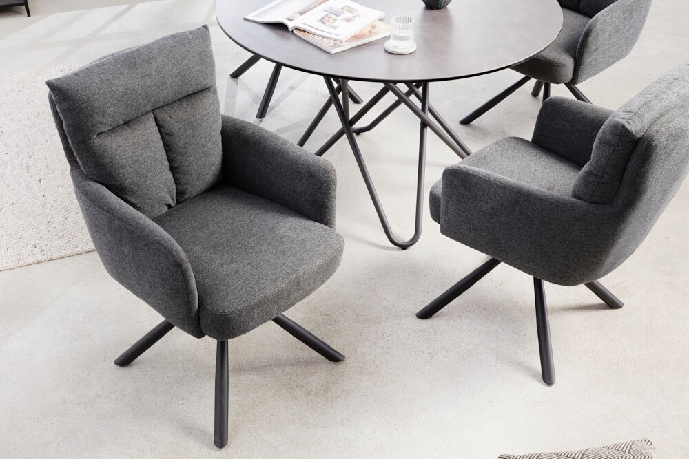 riess-ambiente Stuhl BIG GEORGE - drehbar Retro weiß Bouclé mit Armlehnen Bonellfederkern Esszimmer
