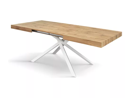 Table en bois, finition chêne, base blanche, extensible 140x90 - FORTE DEI MARMI