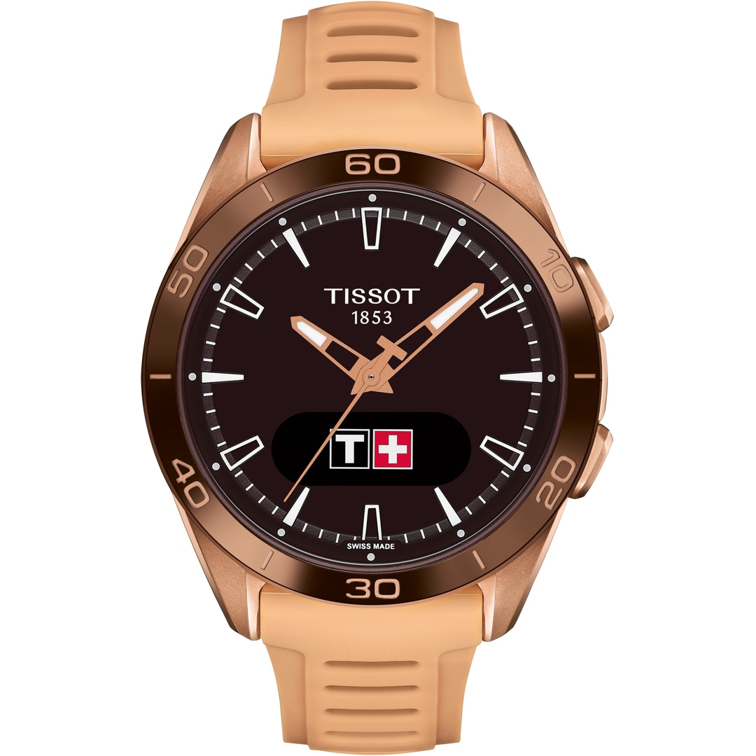 Tissot T-Touch Connect Sport Smartwatch Titan PVD Rosé mit beigem Silikonarmband