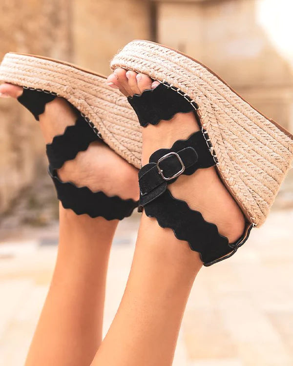 Sandale femme compensée daim noir - Ambre