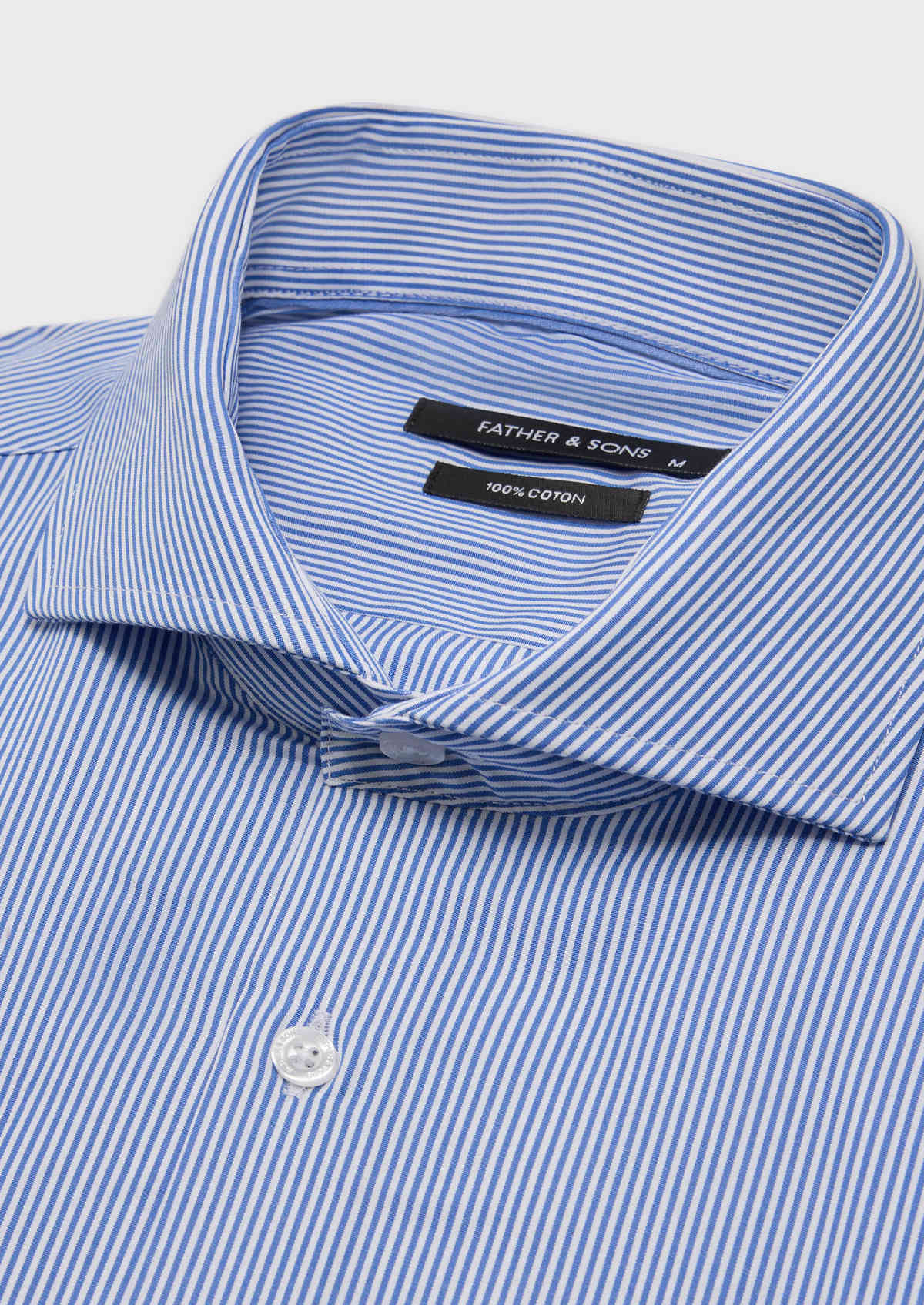 Chemise manches courtes Slim en coton Jacquard blanc à rayures bleu classique