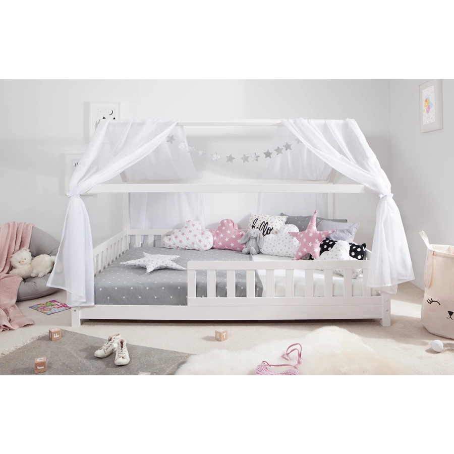 TICAA Kinderbett Hausbett Kay 140x200 Kiefer weiß Weiß