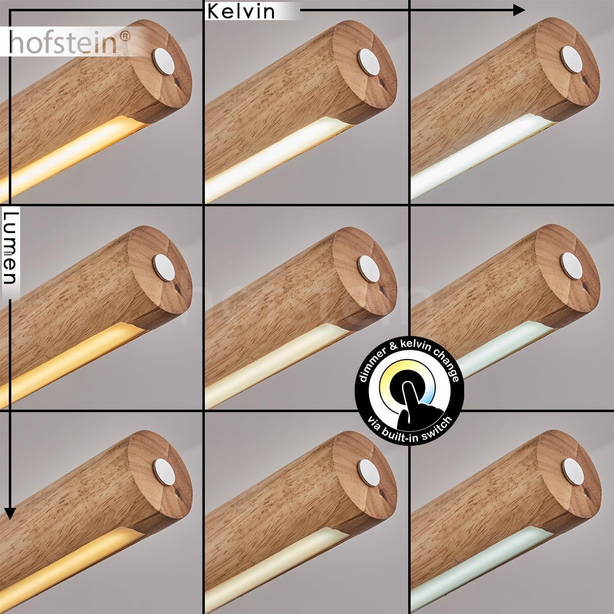 LED Pendelleuchte Carbellino, dimmbare Hängelampe aus Metall/Holz/Kunststoff in Schwarz/Naturfarben/Weiß, skandinavisches Design, Höhe max 150cm, Touchdimmer, LED 24 Watt, 3000-6000 Kelvin, 2550 Lumen