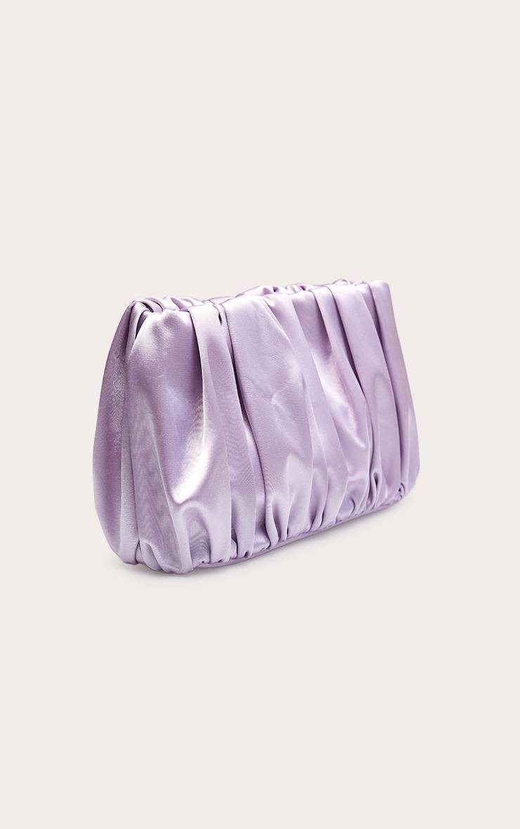 Lilas Sac À Main En Satin Froncé Avec Quincaillerie Dorée