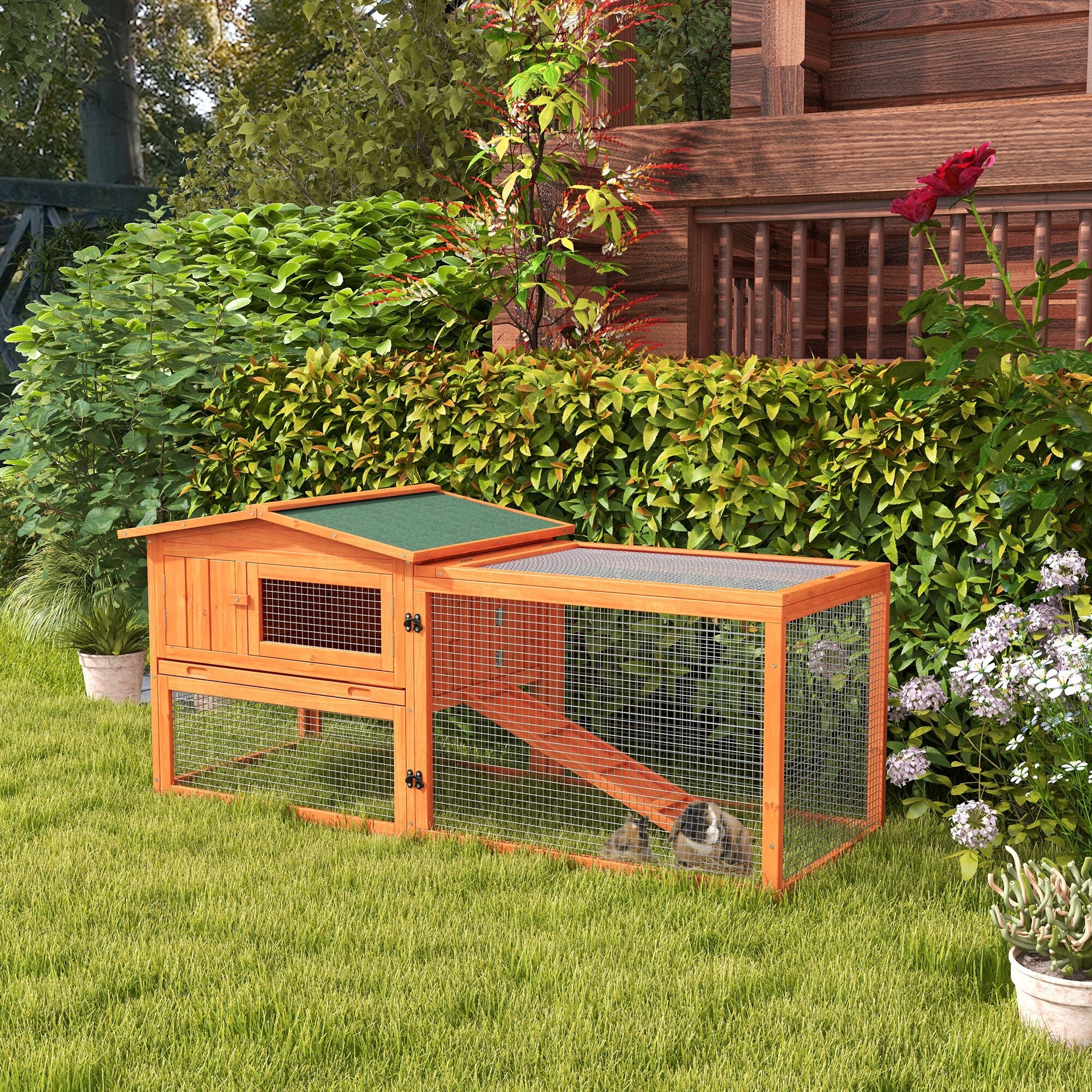 PawHut Kleintierstall mit Asphaltdach orange 156L x 58B x 68H cm