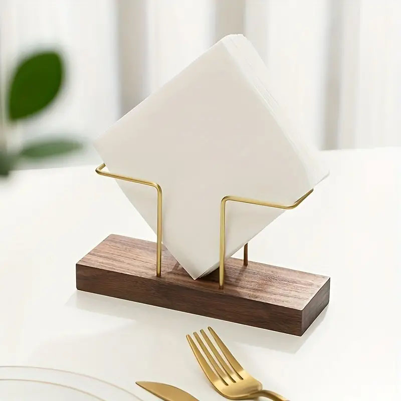 (16x8cm) Servietten Ständer Tischdeko Mundtuch Halter - Braun / Gold