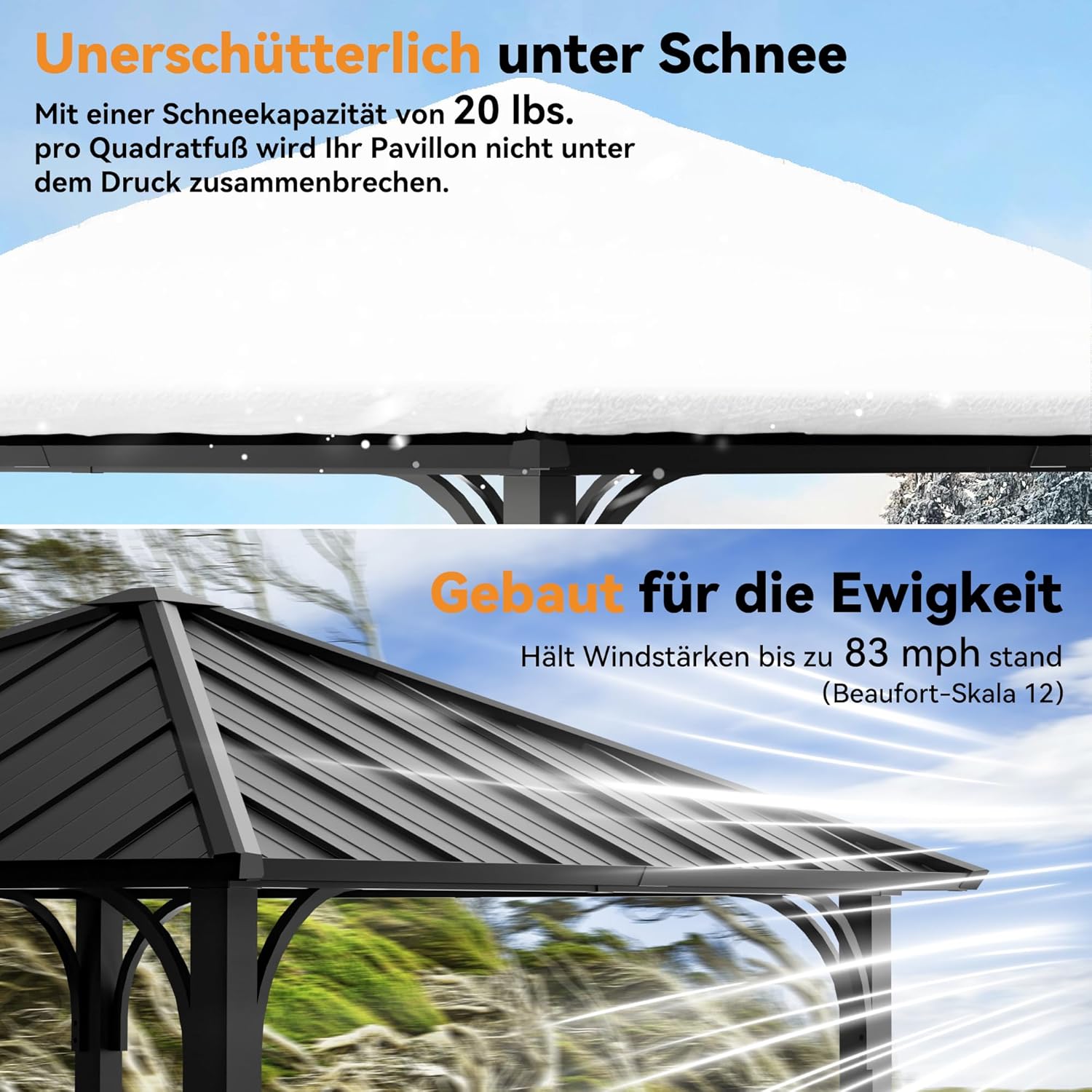 Modern Shade Hardtop Pavillon 2,4 × 2,4 m Winterfest Wasserdicht Stabil Gartenpavillon mit Verzinktem Stahldach, UV-Schutz Metallpavillon mit Seitenteilen für Garten Hinterhöfe, Terrasse, Grillbereich