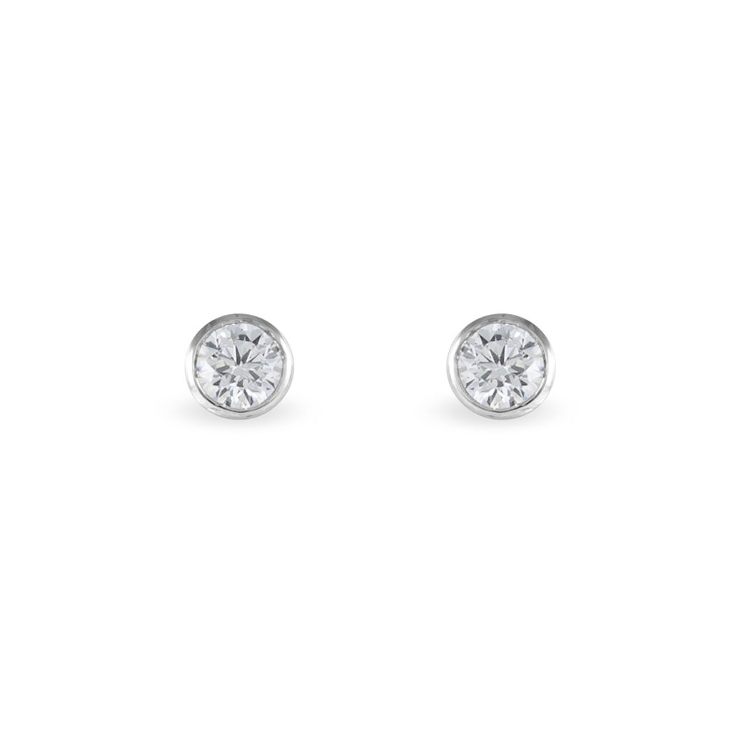 Boucles D'oreilles Puces Elda Serti Clos Or Blanc Oxyde De Zirconium