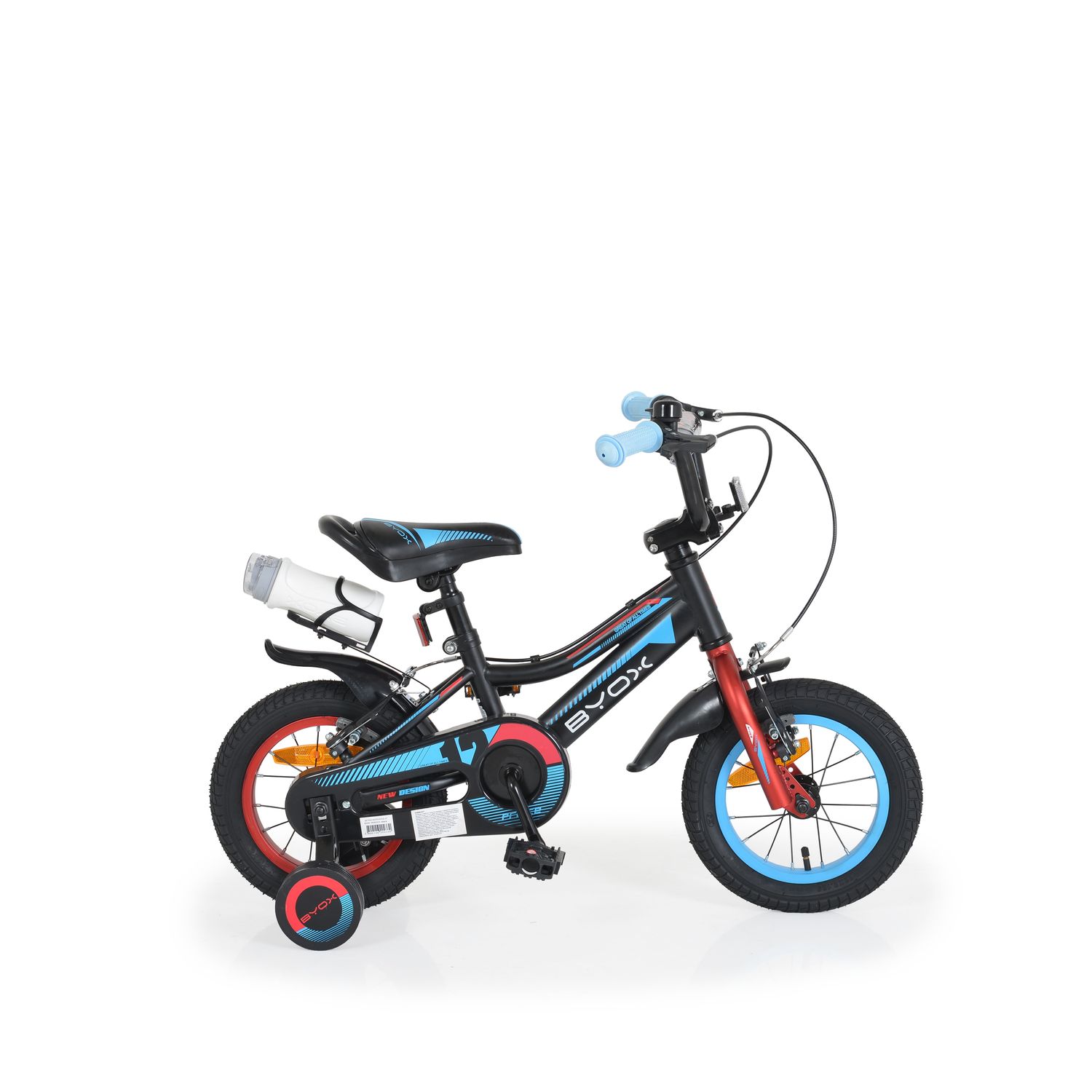 Byox Kinderfahrrad 12 Zoll Prince, sportliches Design, Stützräder, Kettenschutz schwarz