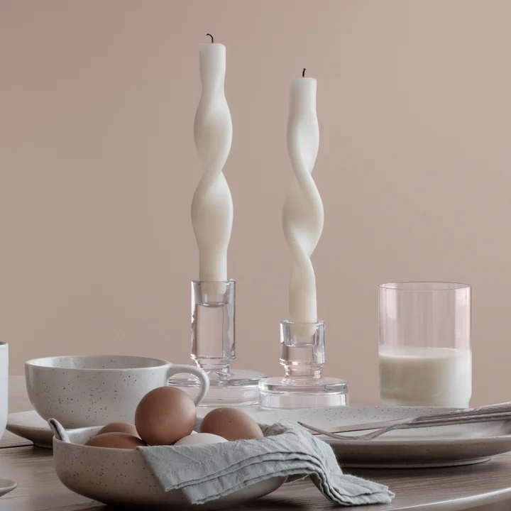 Broste Copenhagen - Twist Kerzen, glänzend linen (2er-Set)
