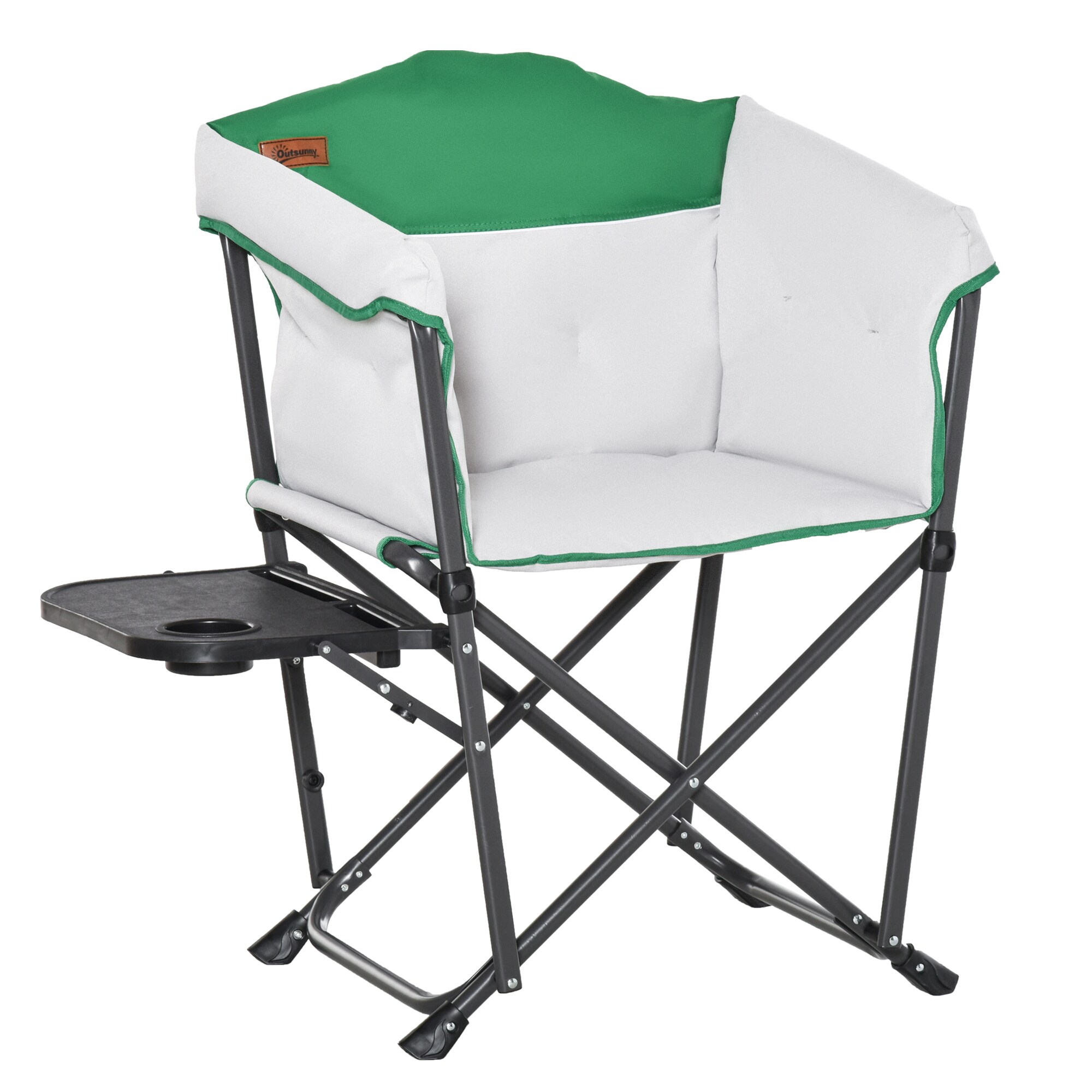 Outsunny Campingstuhl mit Getränkehalterung weiss, grün 83 x 64 x 90 cm (LxBxH)