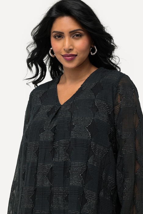 Bluse, doppellagig, V-Ausschnitt, transparenter Langarm