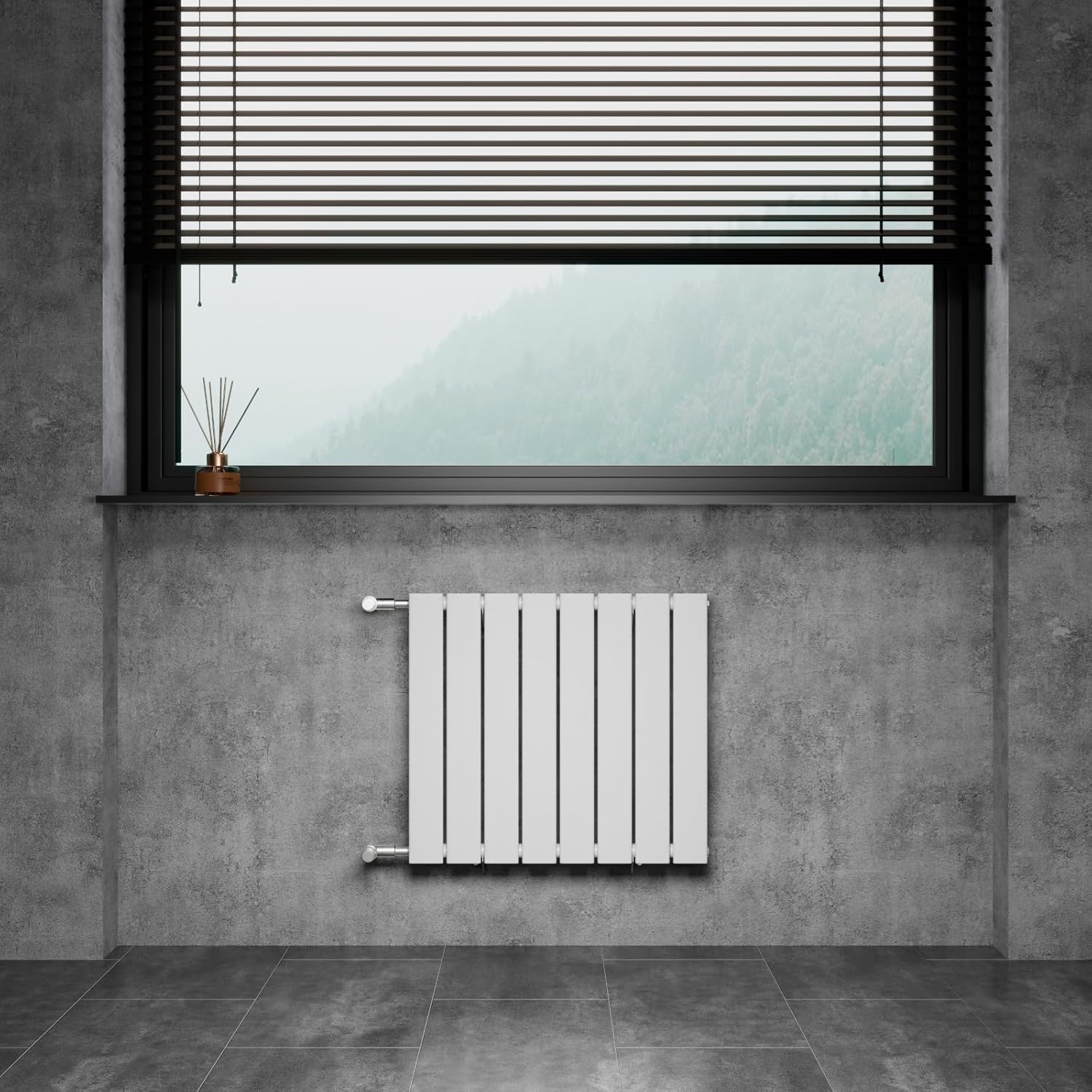WITEN&NOCK Designheizkörper Flach Paneelheizkörper Weiß 600 x 550 mm Einlagig mit Seitenanschluss Austauschheizkörper Nabenabstand 500 mm inkl. Thermostatventile