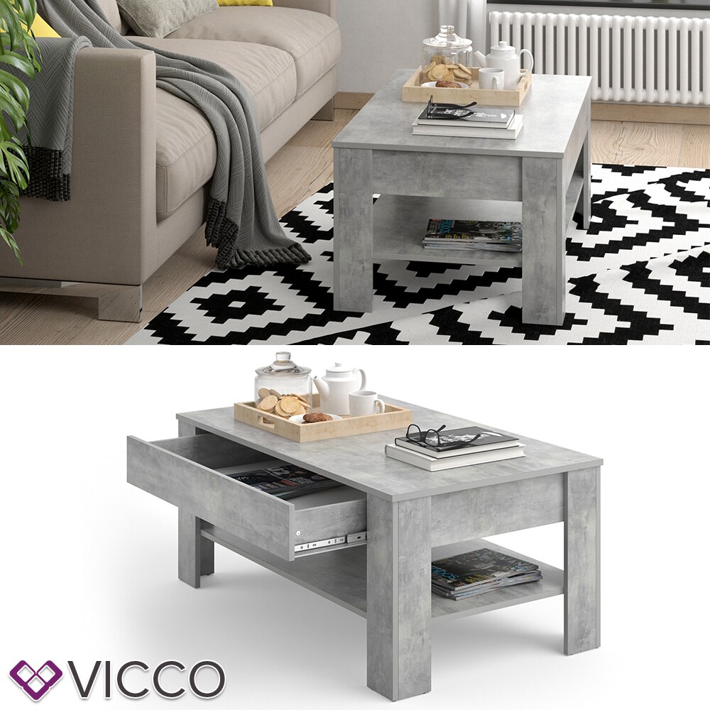 Vicco Couchtisch mit Schublade Beistelltisch Kaffeetisch 100 x 60 cmBeton