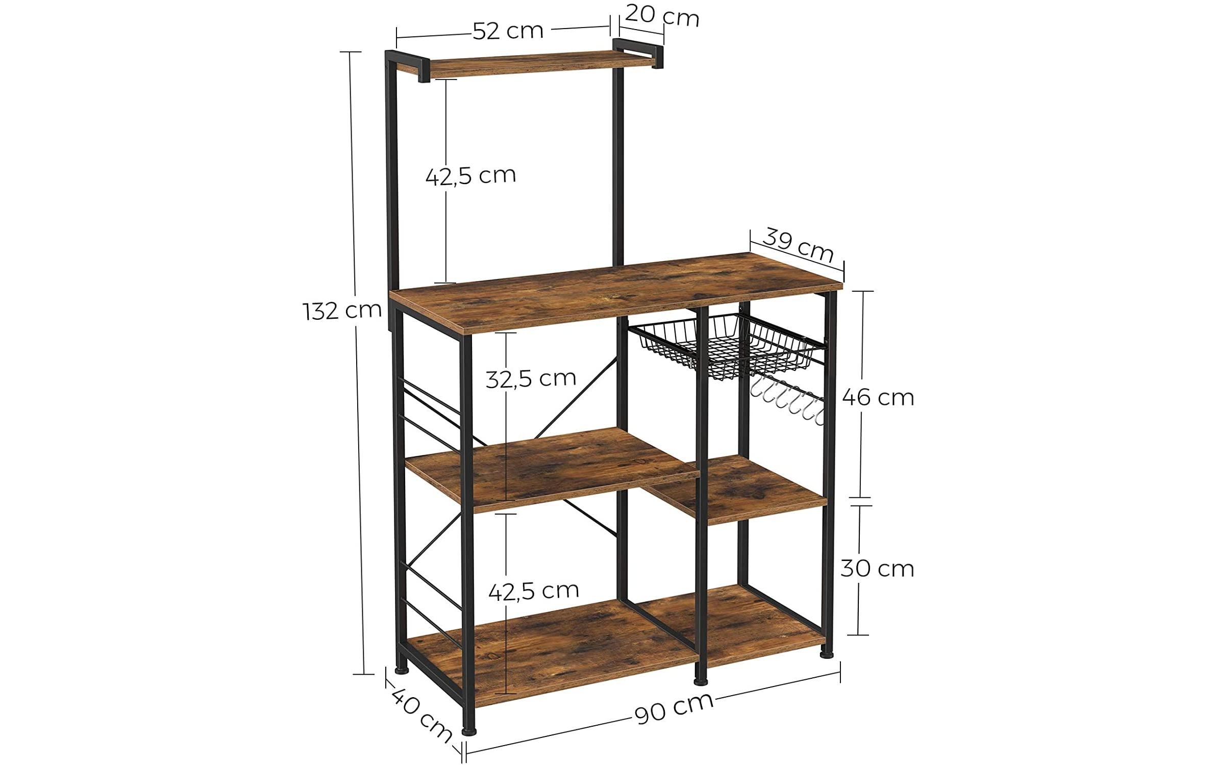 VASAGLE Küchenregal »Dunkelbraun, 90 x 132 cm, Holz/Metall«