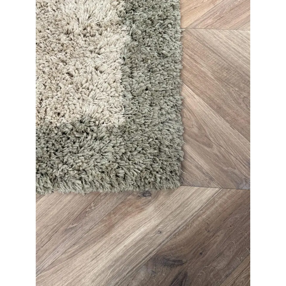 Interieur05 hoogpolig vloerkleed polyester Pilo groen/beige - 340 x 240 cm