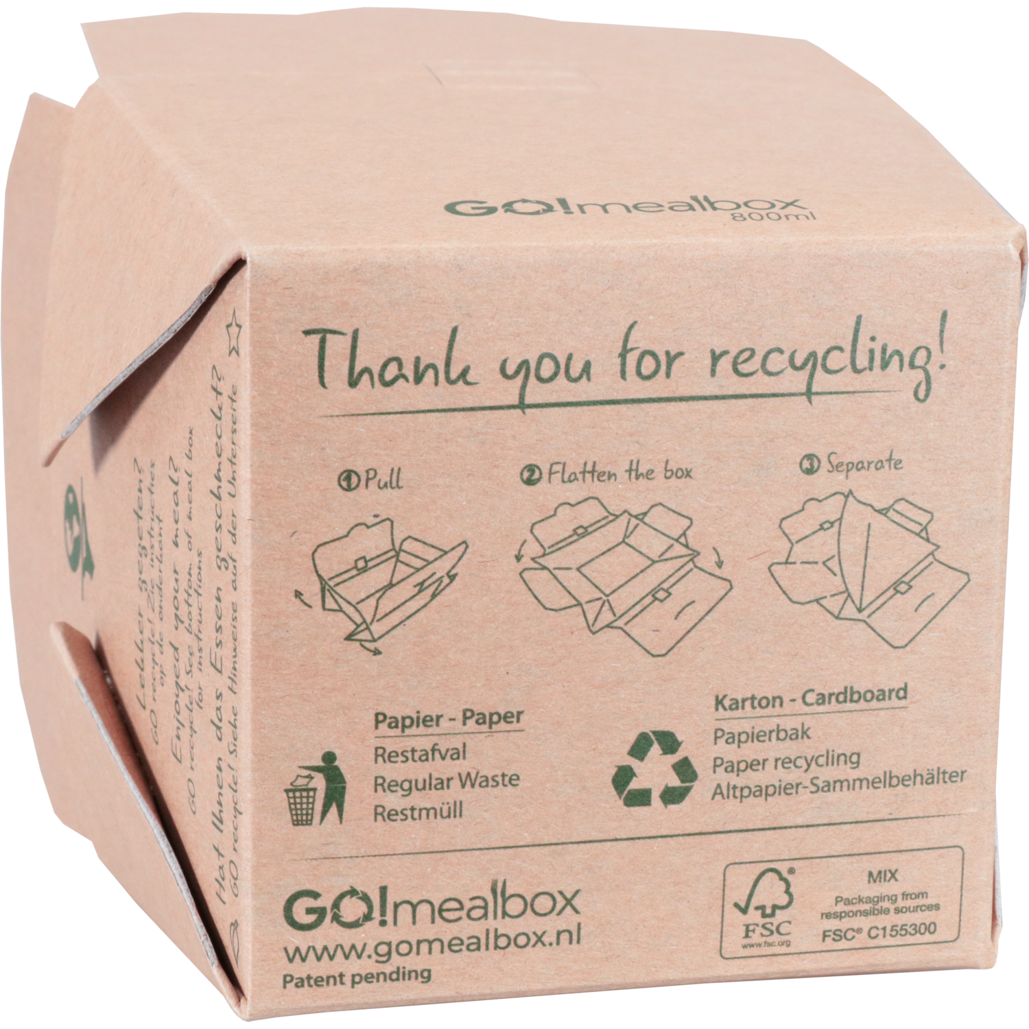 Fonkels Go!Mealbox, 800ml, 8.5x8.5x8.6cm, karton, bruin