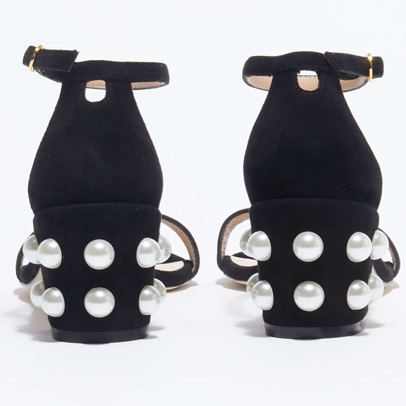 Stuart Weitzman Sandales en Velours de Cuir Simple Pearls noires - Talon 6,5 cm
