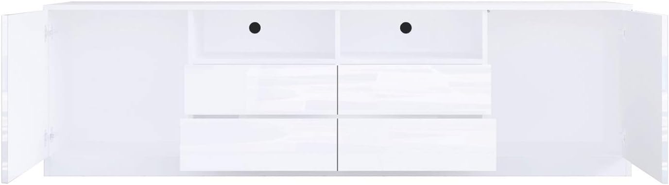 TV Lowboard für Wohnzimmer, Weiß Hochglanz TV Schrank mit 2 Türen 4 Schubladen, Modernes Fernsehschrank für Wohnzimmer Schlafzimmer Möbel 180cm