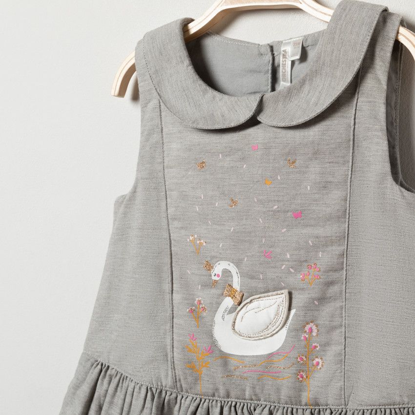 Robe sans manches motif cygne pour bébé fille - Gris chiné