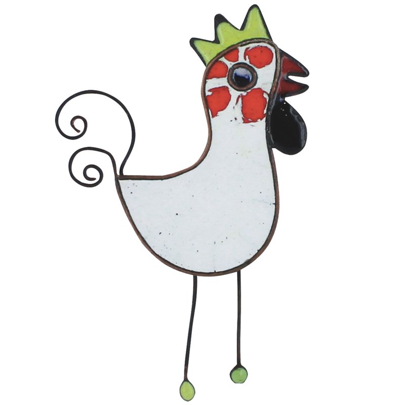 Broche Coq Émaillée Blanc