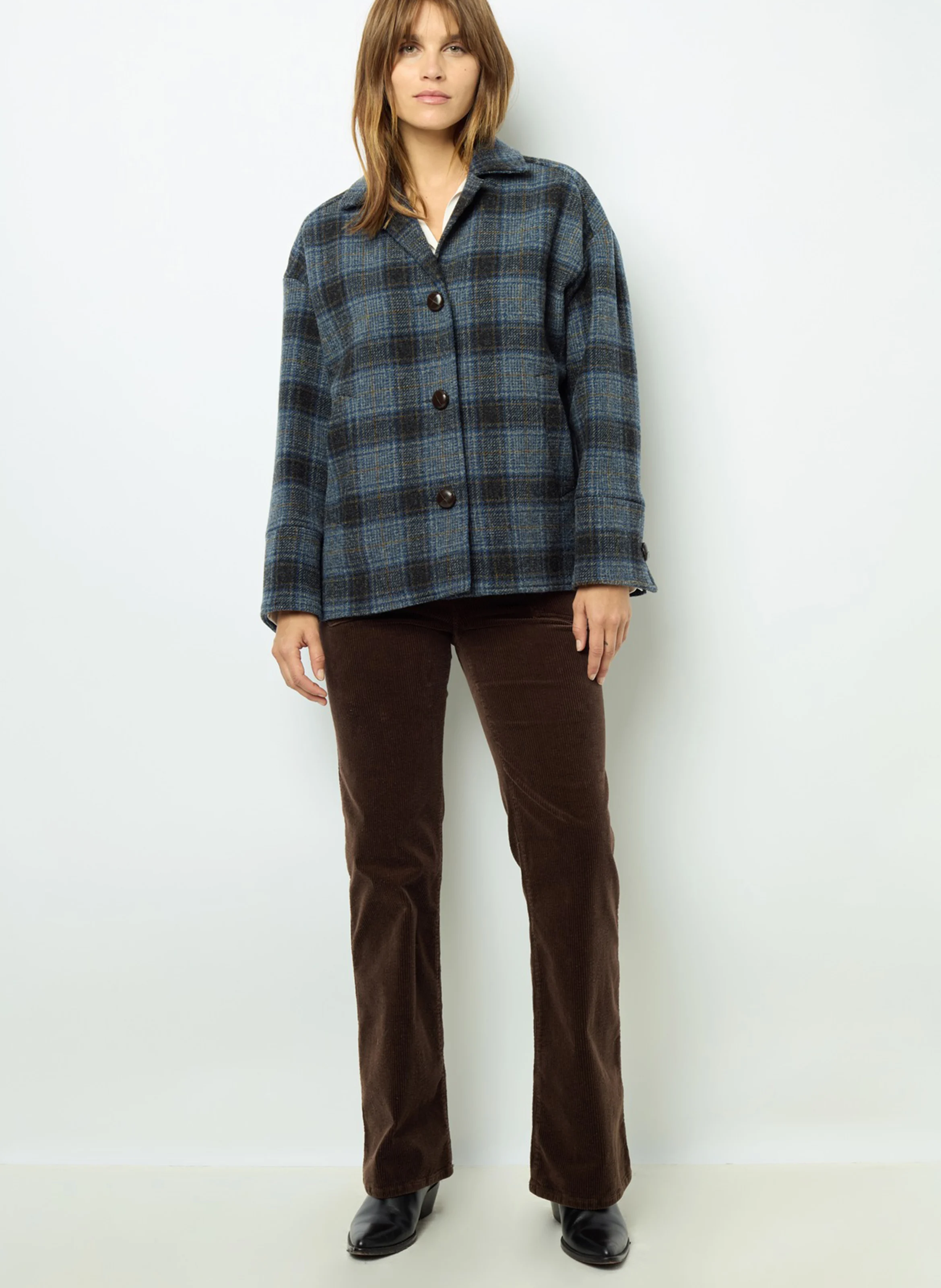 MAYSSANE - Veste aspect blazer en laine vierge à carreaux | Bleu