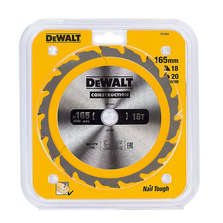 Lame scie circulaire construction TCT 165 x20 18T DEWALT