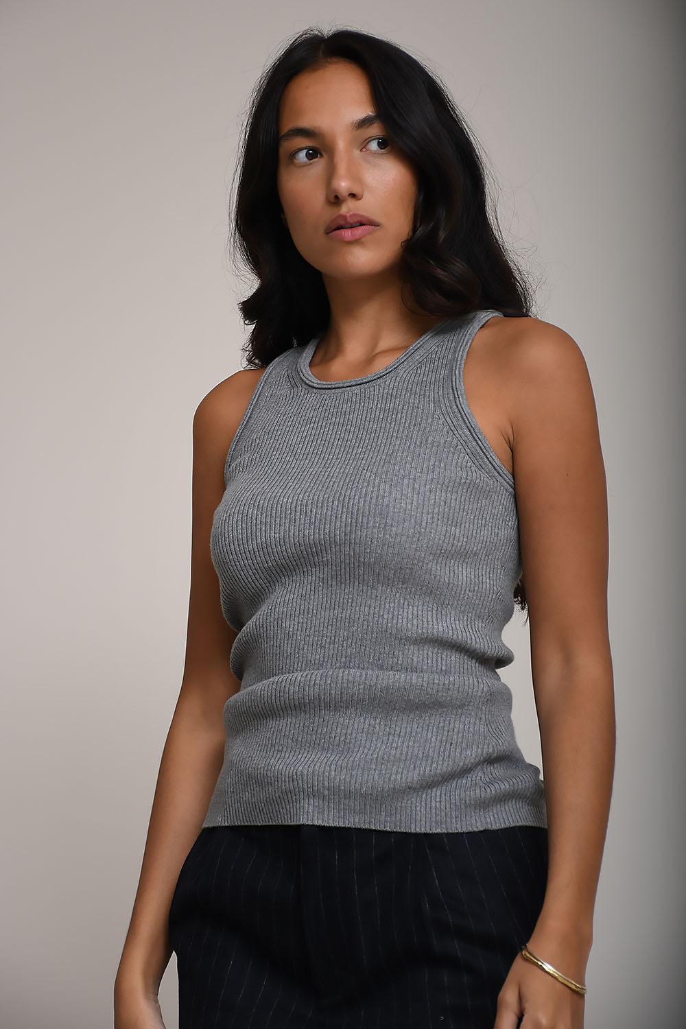 Ribbed cotton/cashmere tank top