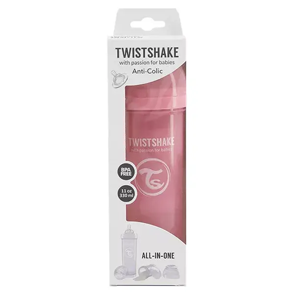 Mamadeira anticólica Twistshake rosa pastel +4 meses 330ml