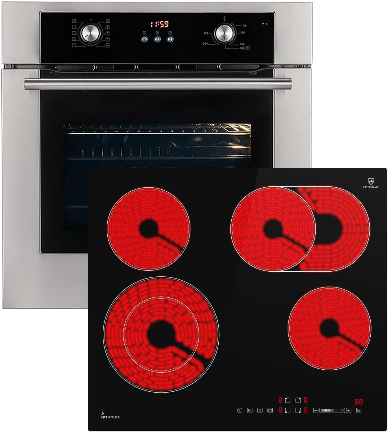 KKT KOLBE Autarkes Herdset | 60cm Einbaubackofen BO8810SS | 59cm Kochfeld CH5901RL | Grill | Heißluft | Teleskopauszüge | Automatik-Timer | Wärmeschutzverglasung | Kindersicherung | SET8810CH59RL